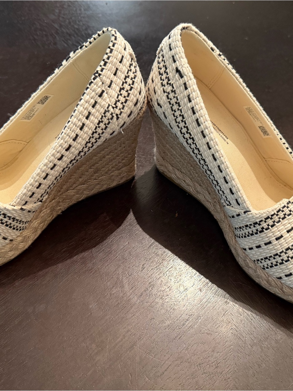 Toms Cream and Black Woven Peep-Toe Wedges - Picture 2 of 3